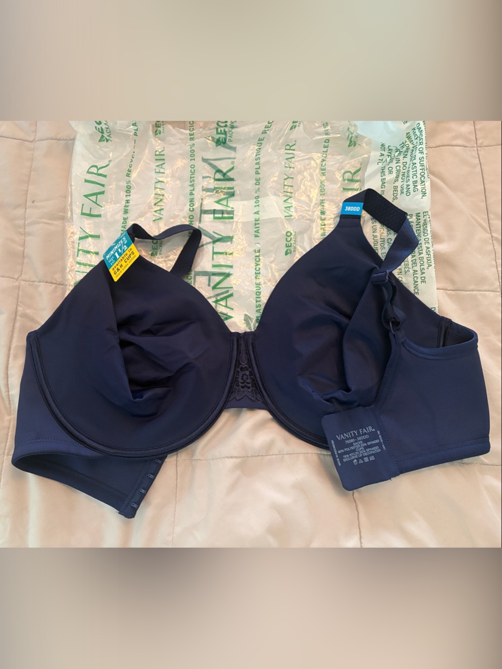 38DDD - NWT Vanity Fair Navy Underwire Bra Minimizer
